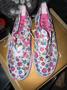 Kids White Sneakers with Colorful Emoji Print